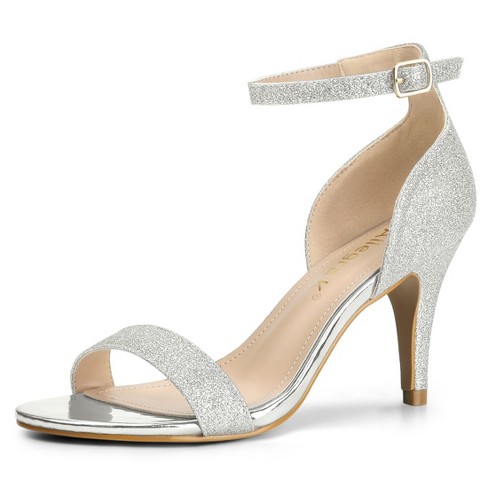Allegra K Women's Glitter Ankle Strap Stiletto Heel Sandals Silver 6 :  Target