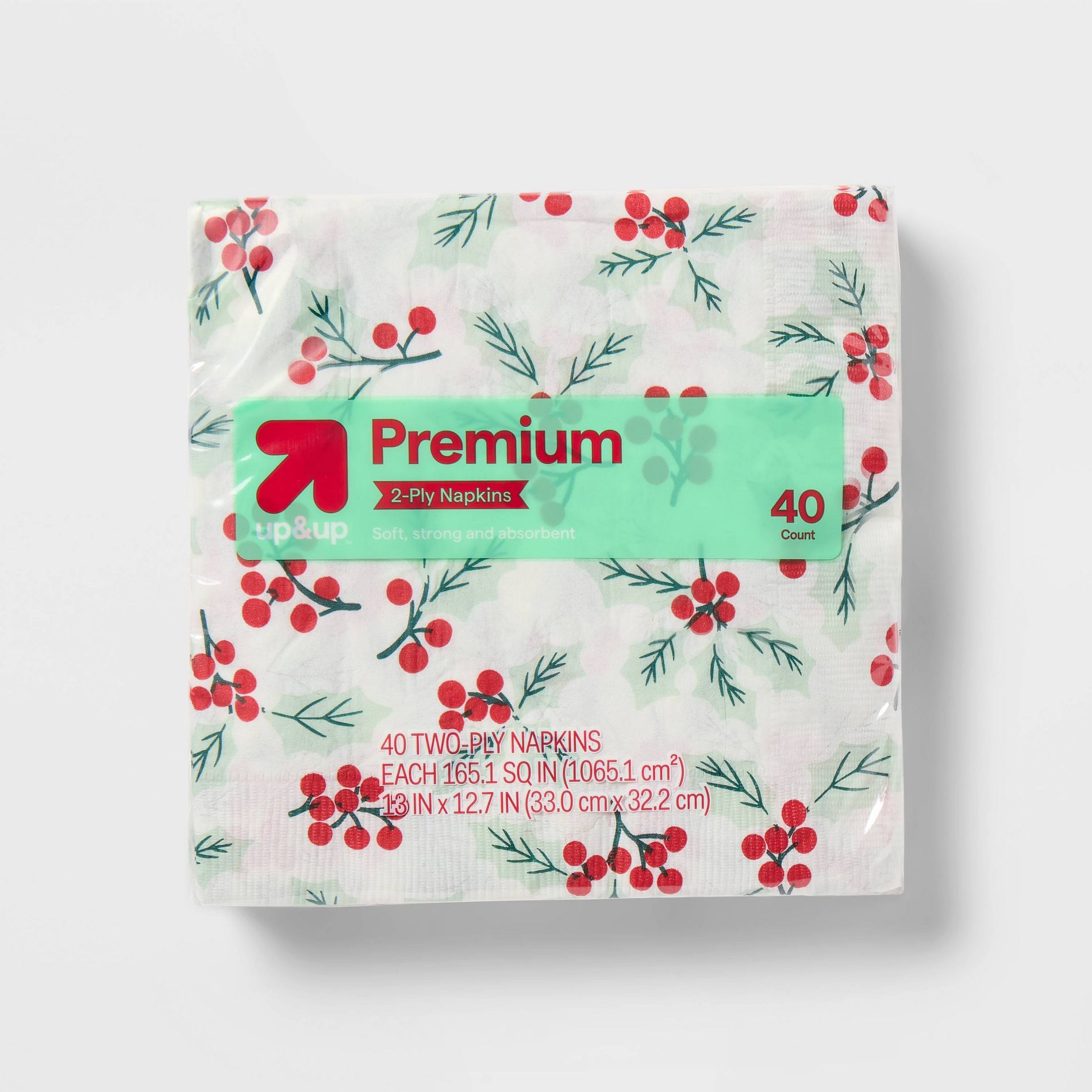 Holiday Disposable Napkin - Holly - 40ct - up&up™