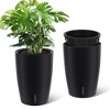 Orieon Set of 2 Tall 16 Inch Self-Watering Planters, Black Indoor Outdoor Flower Pots with Drainage & Water Level Monitor for Patio Porch Living Room - 2 of 4