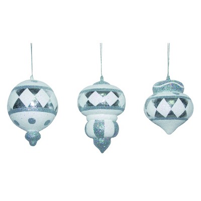 Transpac Set of 3 Plastic Glitter Silver Ornaments for Christmas Tree Indoor Decoration Easy Care Holiday Sparkle