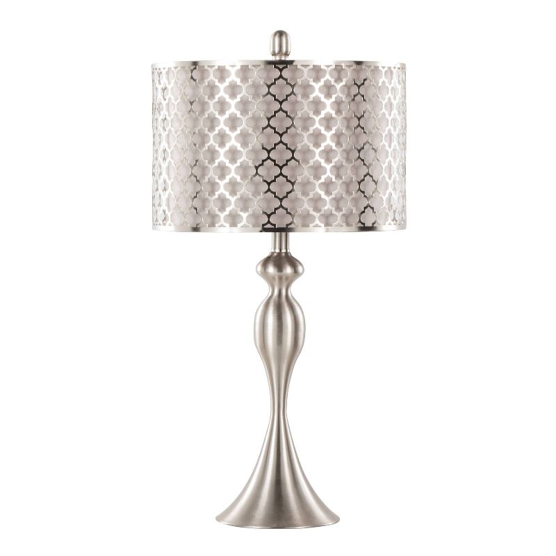 LumiSource (Set of 2) Ashland 27&#34; Contemporary Table Lamps Brushed Nickel with Light Gray Linen and Laser Cut Shade from Grandview Gallery, 2 of 8