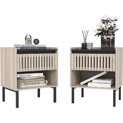 CIPACHO Modern 2-Piece Wooden Nightstand Set with Drawer Open Shelf for Bedroom Living Room Small Spaces
