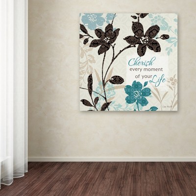Cherish Every Moment Floral Canvas Art in Blue and Brown