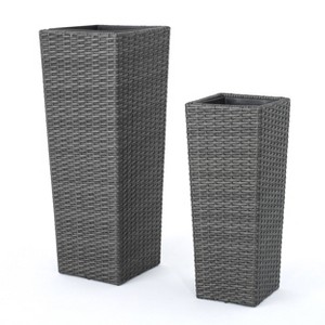 Okak Set of 2 Tall Wicker Planters Rattan Flower Pot 12x12x31.25 Inches and 9x9x23.62 Inches, Square Planters for Garden and Patio - 1 of 4