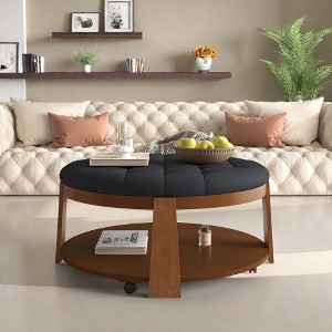 NicBex Modern Large Round Coffee Table with Linen Upholstered Tabletop and Wheels for Living Room - 1 of 4