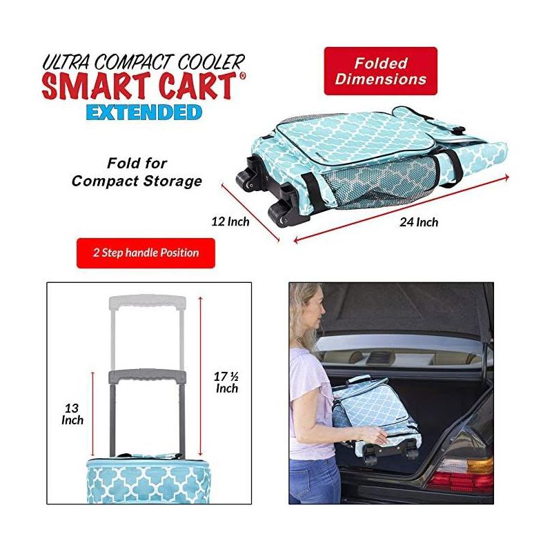 dbest Ultra Compact Smart Cart Cooler Extended Insulated Collapsible Rolling Tailgate BBQ Beach Summer - Moroccan tile, 4 of 7