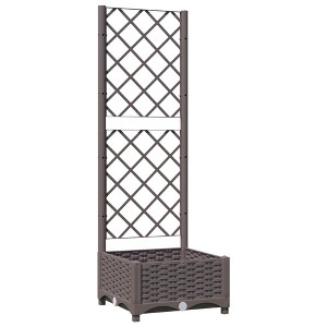 vidaXL Garden Planter with Trellis - Brown, Weather-Resistant PP, 15.7"x15.7"x47.8", Ideal for Climbing Plants and Outdoor Decor - 1 of 4