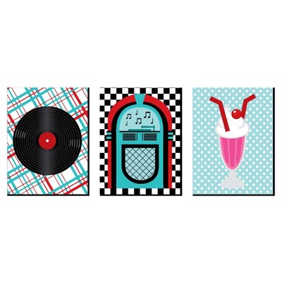 Big Dot of Happiness 50's Sock Hop - 1950s Wall Art, Room Decor & Rock N Roll Themed Room Home Decor - Gift Ideas - 7.5 x 10 inches - Set of 3 Prints