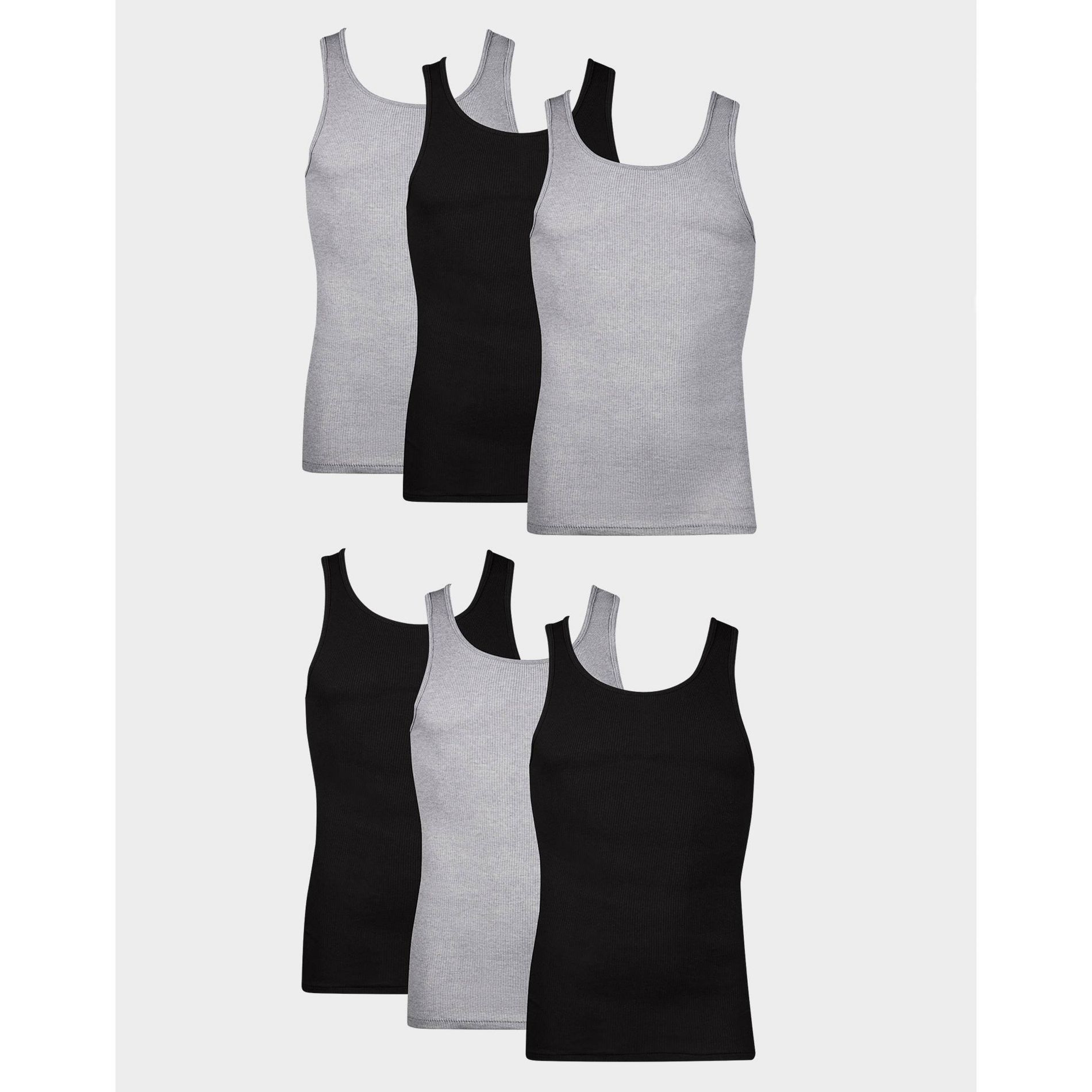 Hanes Men's Ribbed Moisture-Wicking Tank Top Undershirt 6pk - Gray/Black