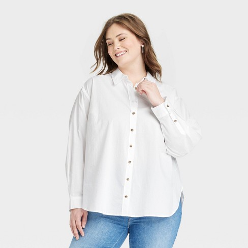 Women's Oversized Long Sleeve Button-down Shirt - Universal Thread™ White  2x : Target
