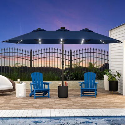 Maggift  15ft Large Patio Umbrella with Solar Lights, Twin Umbrella Outdoor Patio, Double-Sided Rectangle Market Umbrella for Garden, Blue 181.1"