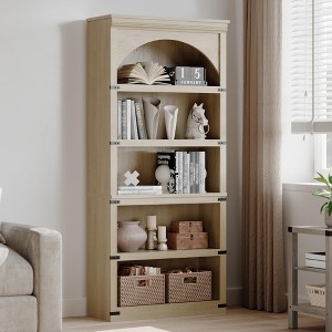 Arched Bookcase 5 Shelf Bookshelf 68.7" Tall Bookcase Farmhouse Curved Storage Rack Wooden Bookshelves for Home Office, Living Room - 1 of 4