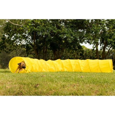 Yellow Foldable Dog Agility Training Tunnel with Stakes