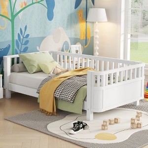 Twin Size Wood Platform Bed with Rails for Girls and Boys - 1 of 4