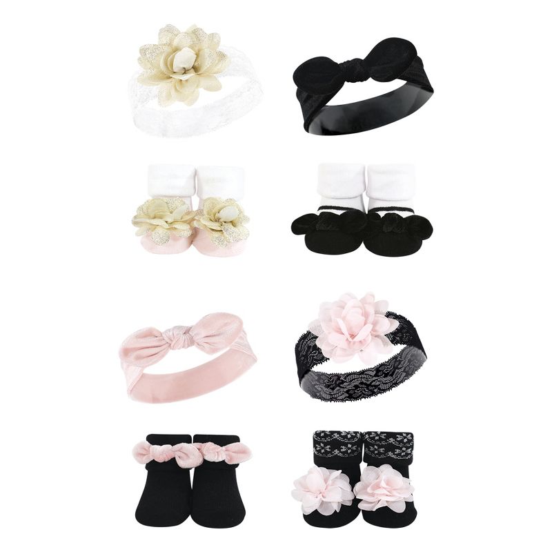 Hudson Baby Infant Girl 8Pc Headband and Socks Set, Lace Velvet Knot, 0-9 Months, 1 of 4