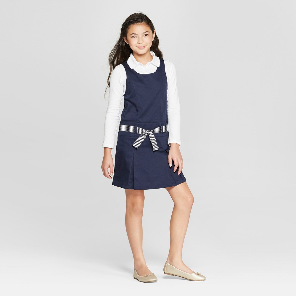 UPC 190444867830 Girls' French Toast Belted Pleat Jumper Navy (Blue