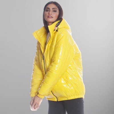 Members Only Womens Hi-Shine Chevron Quilt Puffer Jacket with Nickelodeon Mashup Print Lining