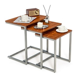 Costway 3 Pcs Nesting Coffee End Table Set Stacking Side Nightstand Living Room Office - 1 of 4