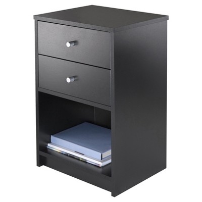 Black Transitional 2-Drawer Rectangular Nightstand