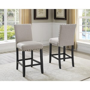 Roundhill Furniture Biony Fabric Counter Height Stools with Nailhead Trim, Tan, Set of 2 - 1 of 4