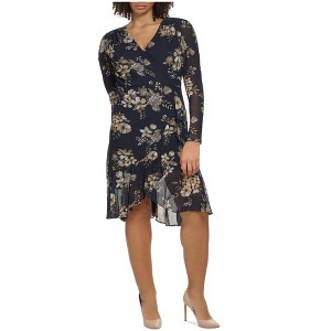 Tommy Hilfiger Womens Floral Print Faux Wrap Fit & Flare Dress - 1 of 1