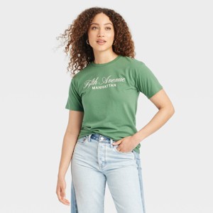 Women's Fifth Avenue Manhattan Short Sleeve Graphic T-Shirt - Green - 1 of 3