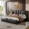 CAVINAS Queen Bed Frame with Solid Wood Slats,Leather Bed Frame with Wingback Headboard,Sturdy Platform Bed with Wavy Footboard - 2 of 4