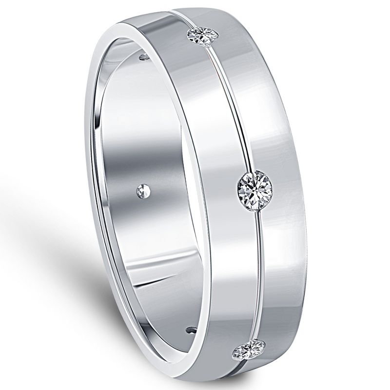 Pompeii3 Mens Comfort Fit Bezel Diamond Wedding 14K White Gold Band Ring, 2 of 6