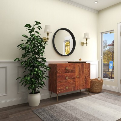 Elegant 32" Round Black Wood Framed Wall Mirror