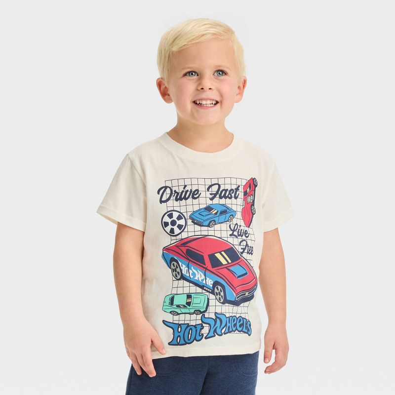 Toddler Boys' Hot Wheels Striped T-Shirt - Off-White, 1 of 8
