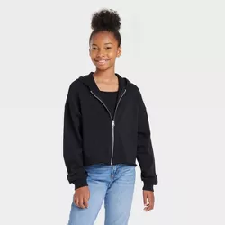 Girls' Cropped Boxy Zip-Up Hoodie Sweatshirt - art class™