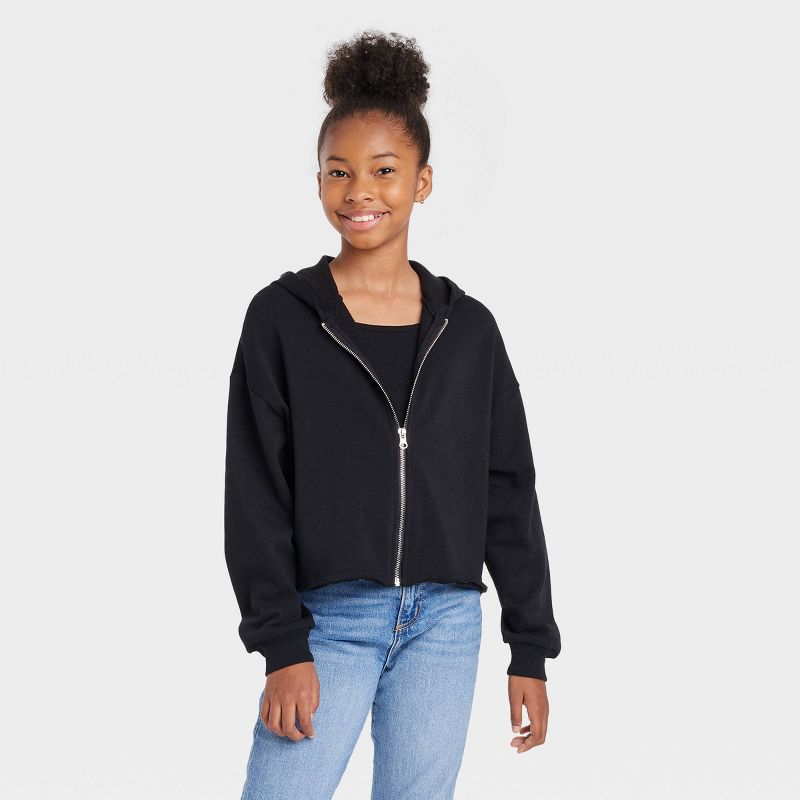 Girls' Boxy Cropped Zip-Up Hoodie Sweatshirt - art class™, 1 of 4