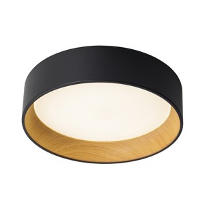 C Cattleya Black and wood Finish LED Drum Flush Mount - 1 of 4