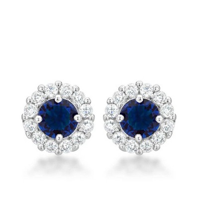 ShineHigh Bella Bridal Earrings – Classic Round-Cut CZ Studs in Clear, Pink, Peridot, Blue, and Purple – Halo-Set Wedding & Anniversary Earrings