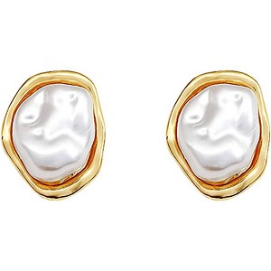 14K Gold Plated Irregular Pearl Studs | Chunky Vintage Statement Earrings - 1 of 4
