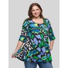 24seven Comfort Apparel Plus Size Blue Butterfly Print Elbow Sleeve Casual Tunic Top - 2 of 4
