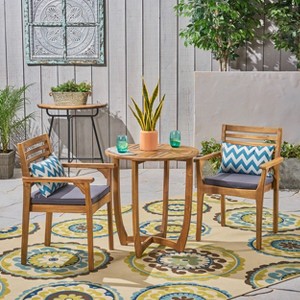 Casa 3pc Acacia Bistro Set - Teak/Dark Gray - Christopher Knight Home - 1 of 4