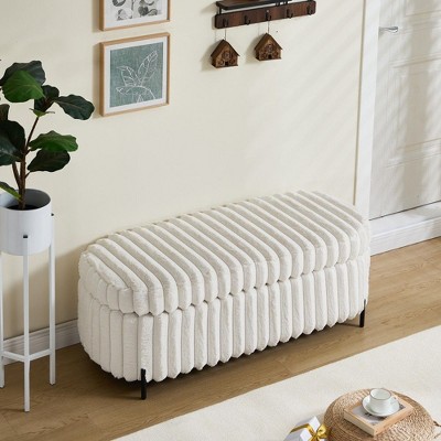 NicBex Upholstered Ottoman,Modern Footstool with Metal Legs,Faux Fur Ottoman for Living Room,Entryway