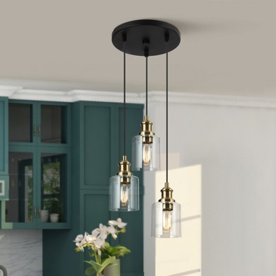 LNC Arlimutike 3-Light 11.4" Modern Cluster Cylinder Mini Chandelier,Gold with Clear Cyliner Glass