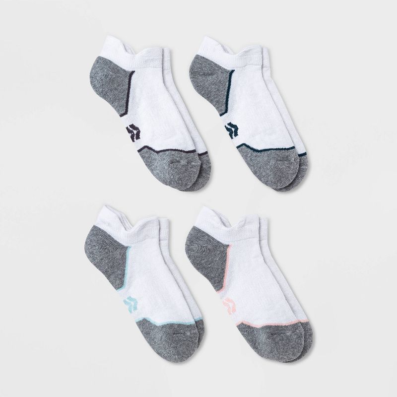 Women&#39;s Cushioned Cheetah Mesh Pattern 4pk No Show Double Tab Athletic Socks - All In Motion&#8482; White 4-10, 1 of 4