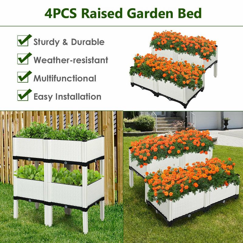 Costway Set of 4 Raised Garden Bed Elevated Flower Vegetable Herb Grow Planter Box White, 3 of 11