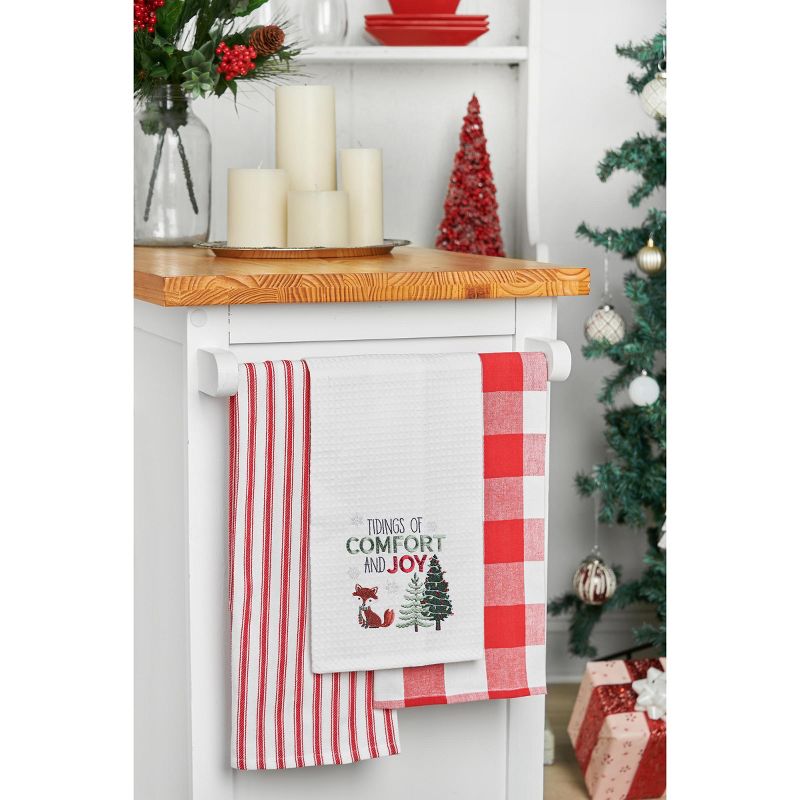 C&F Home 27" x 18" Christmas Holuiday "Tidings of Comfort & Joy" Sentiment with Fox Embroidered Waffle Weave Cotton Kitchen Dish Towel, 3 of 5