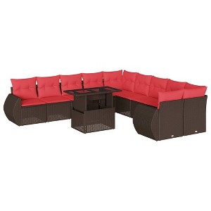 vidaXL 11 Piece Garden Sofa Set with Cushions Poly Rattan - Brown - 1 of 4