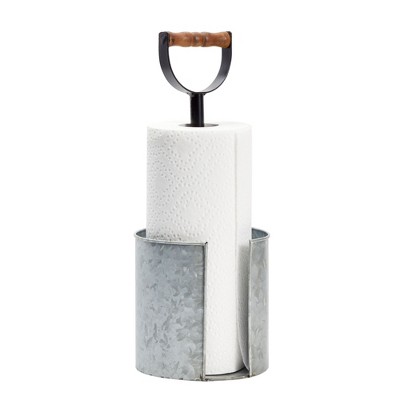 Galvanized Metal and Wood Farmhouse Paper Towel Holder