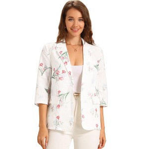 INSPIRE CHIC Women's Floral 3/4 Sleeve Notch Lapel Lightweight Casual Blazer Jacket - 1 of 4