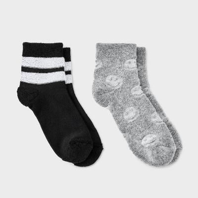 Girls' 2pk French Terry Smiley Socks - art class™ Heather Gray M