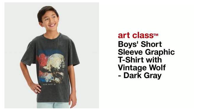 Boys' Short Sleeve Graphic T-Shirt with Vintage Wolf - art class™ Dark Gray, 2 of 5, play video