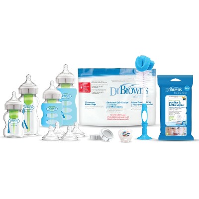 Dr. Brown's Options+ Wide-Neck Anti-Colic Bottle Gift Set with Steam Bags - Pacifier Wipes & Pacifier