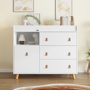 Famapy Baby Changing Table With leather Pulls Large Worktop Three Drawers Rich Storage Space Storage Cabinet - 1 of 4