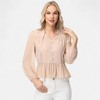 Anna-Kaci Women's Long Sleeve Button Front Peplum Blouse with V-Neckline and Gathered Waist Detail - 3 of 4